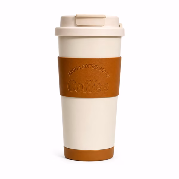 تراول ماگ چرمی طرح Coffee (دو رنگ کرم و مشکی)